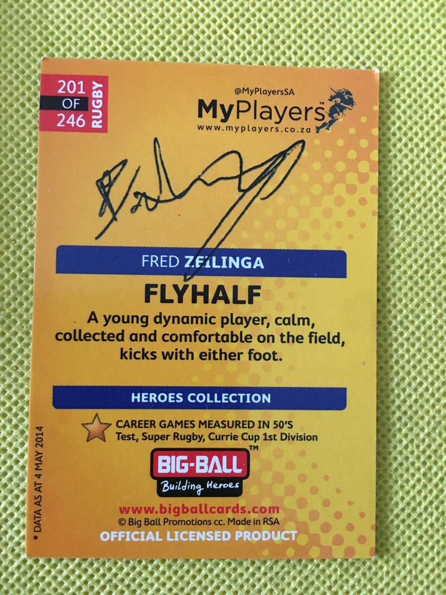 RUGBY TRADING CARD - BIG BALL - SIGNATURE SERIES - FRED ZELINGA