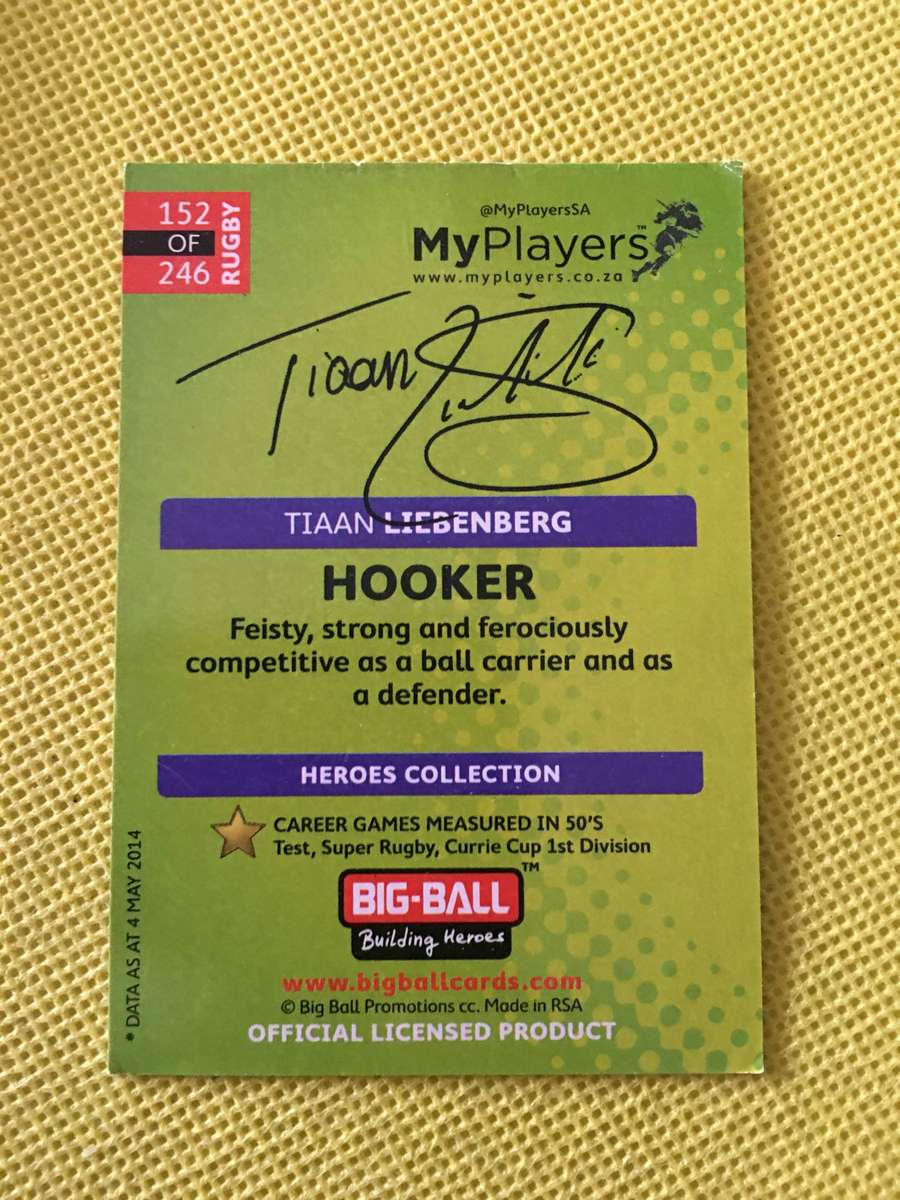 RUGBY TRADING CARD- FOIL / SHINY CARD - SIGNATURE SERIES - TIAAN LIEBENBERG