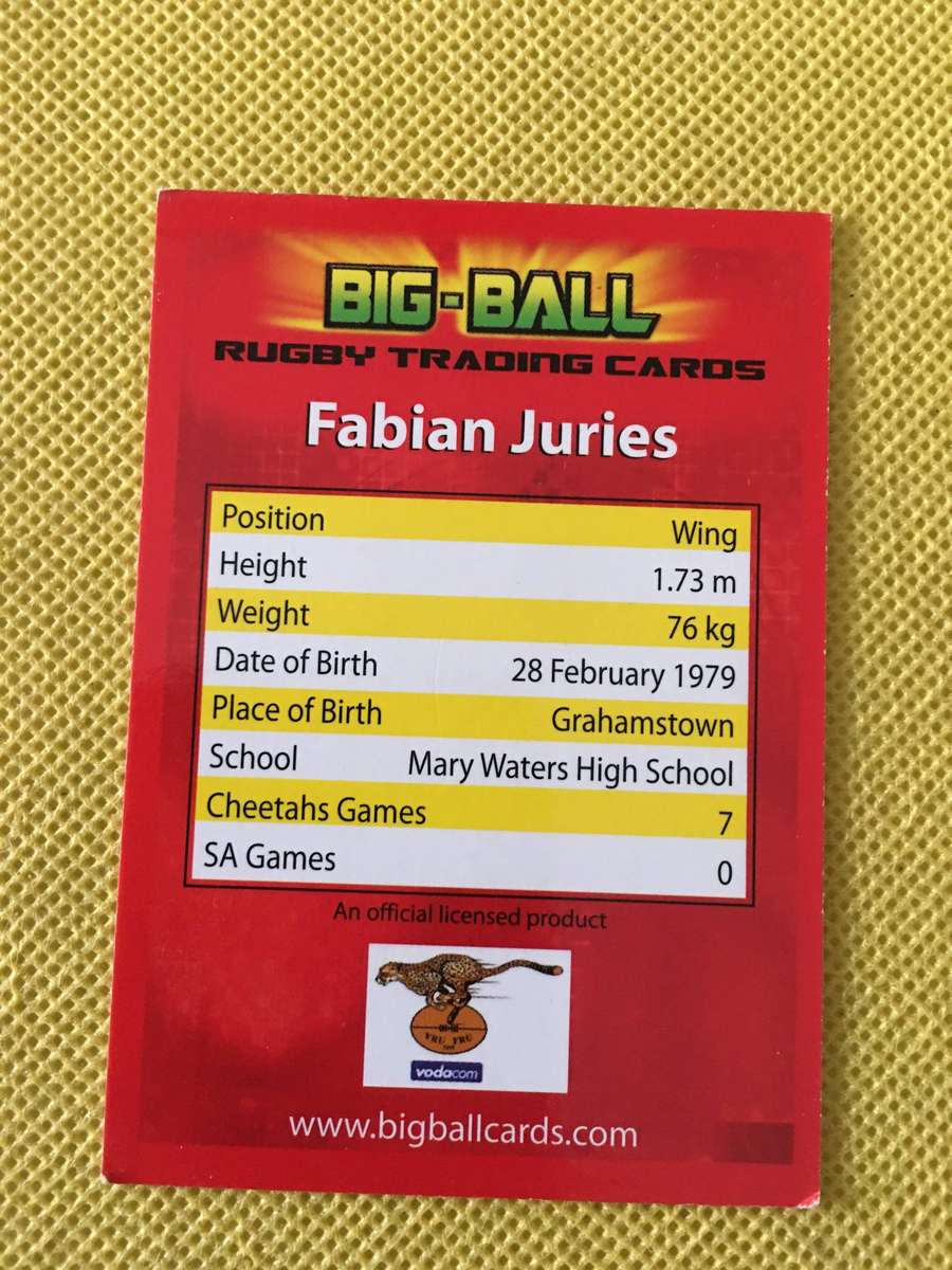 RUGBY TRADING CARD - FABIAN JURIES