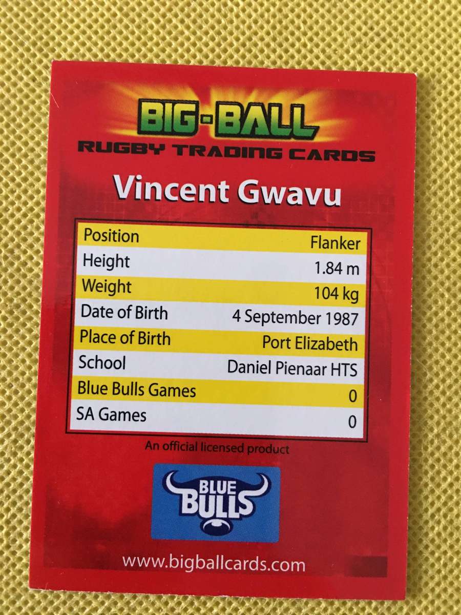 RUGBY TRADING CARD - VINCENT GWAVU