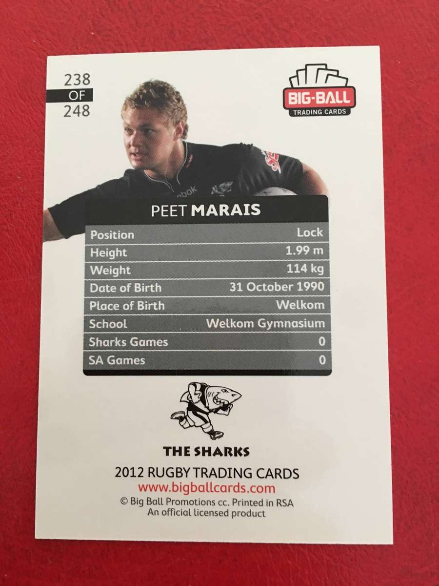 BIG BALL RUGBY TRADING CARD 2012 -PEET MARAIS