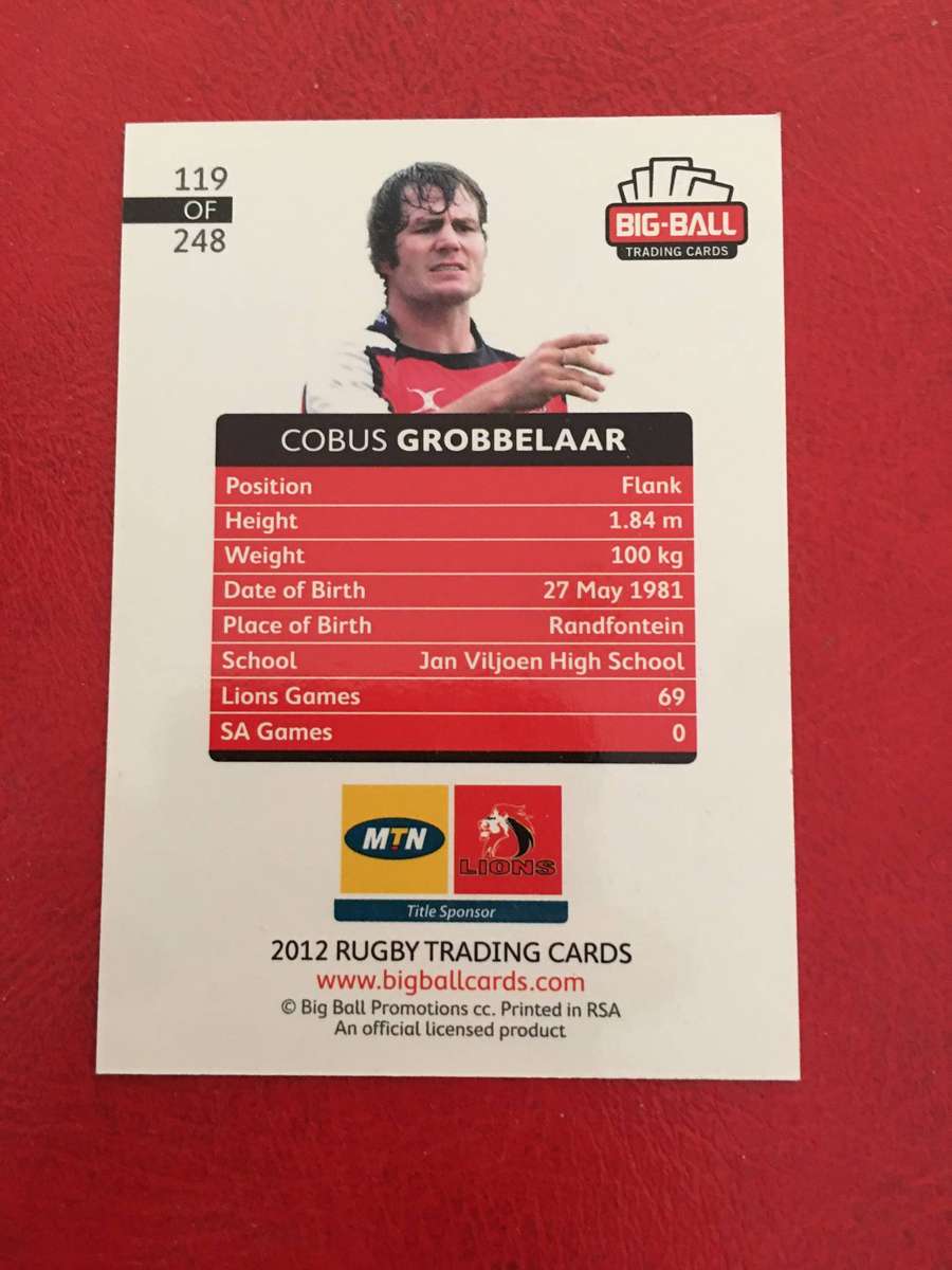 BIG BALL RUGBY TRADING CARD - COBUS GROBBELAAR