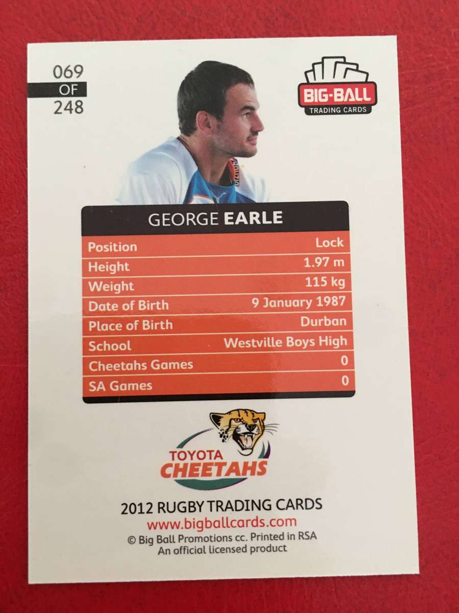 BIG BALL RUGBY TRADING CARD - GEORGE EARLE