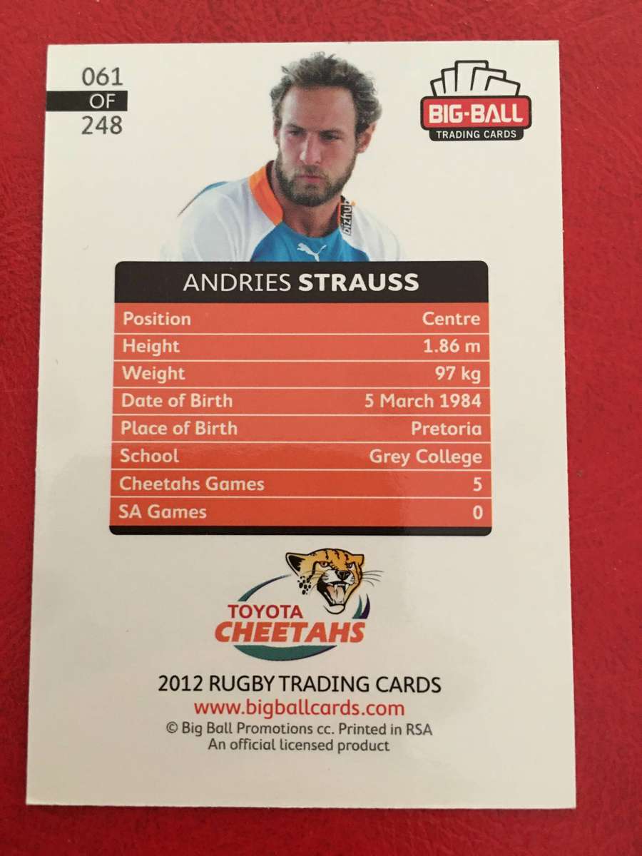 BIG BALL RUGBY TRADING CARD - ANDRIES STRAUSS