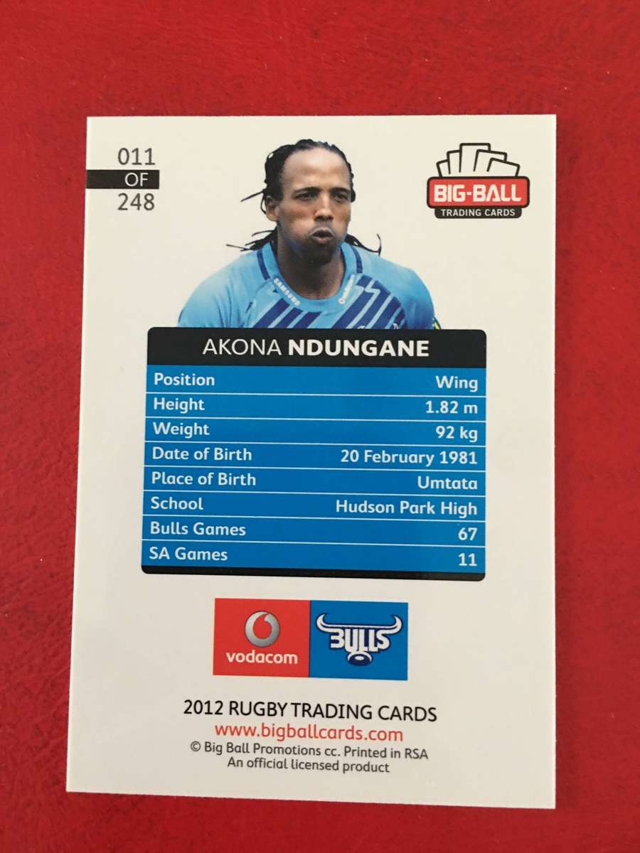 BIG BALL RUGBY TRADING CARD -  AKONA NDUNGANE