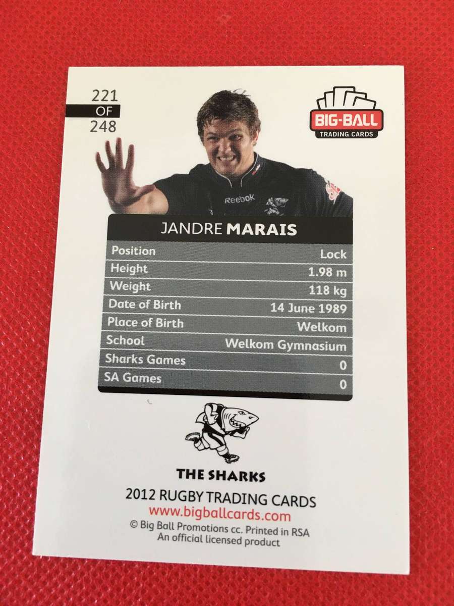 RUGBY TRADING CARD 2012 -  JANDRE MARAIS