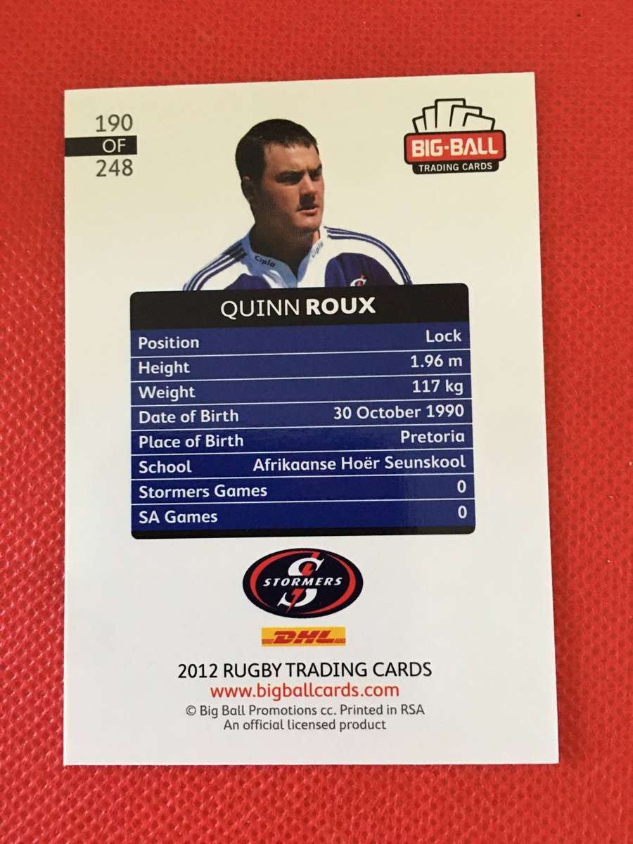 RUGBY TRADING CARD - QUINN ROUX