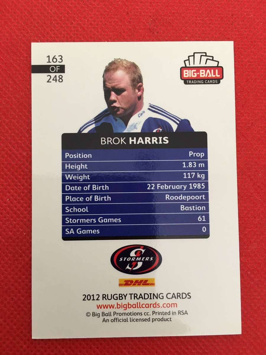 RUGBY TRADING CARD - BROK HARRIS