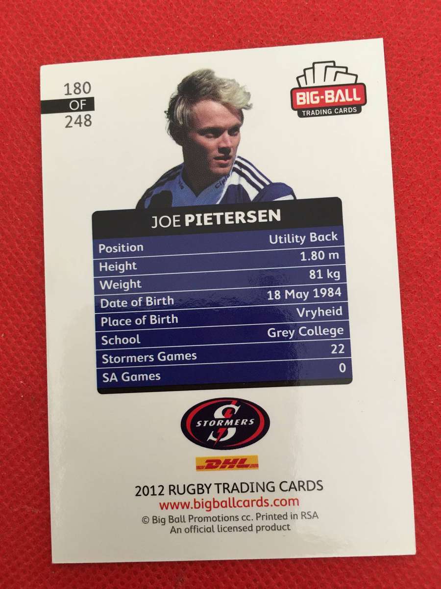 RUGBY TRADING CARD - JOE PIETERSEN