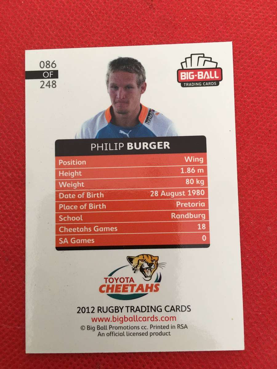 RUGBY TRADING CARD - PHILIP BURGER