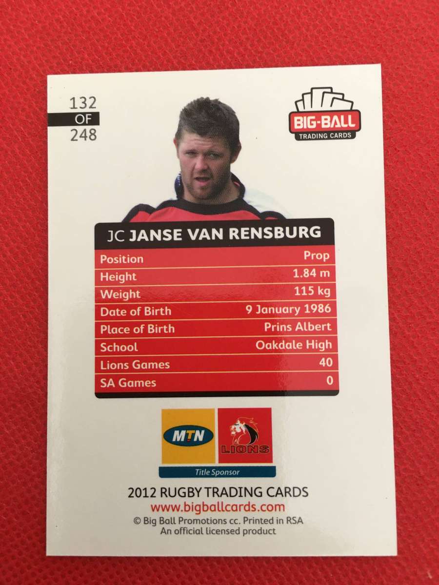 RUGBY TRADING CARD - JC JANSE VAN RENSBURG