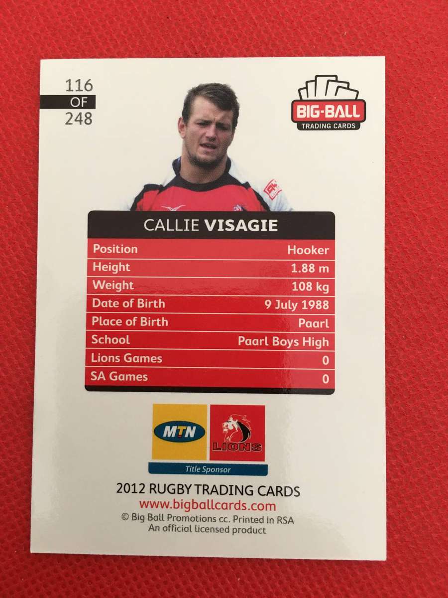 RUGBY TRADING CARD - CALLIE VISAGIE