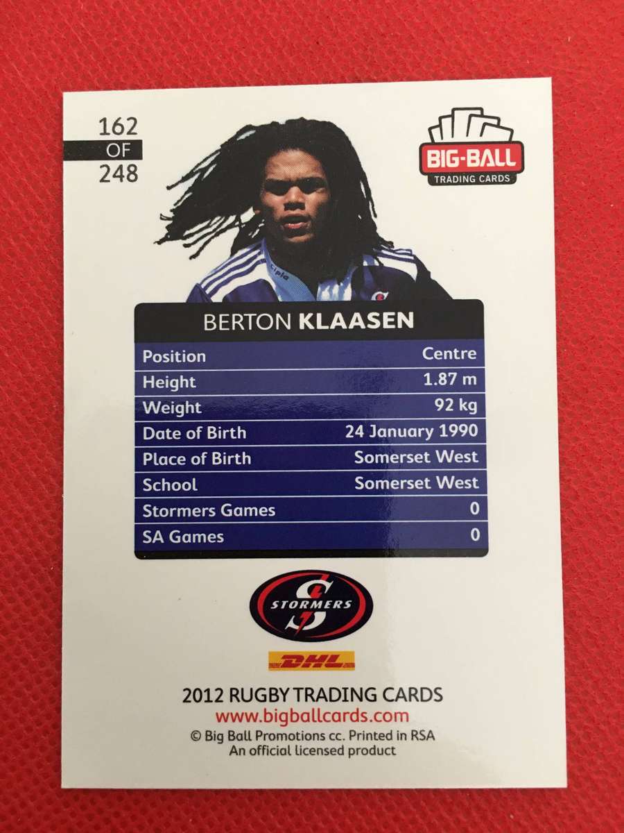 RUGBY TRADING CARD - BERTON KLAASEN