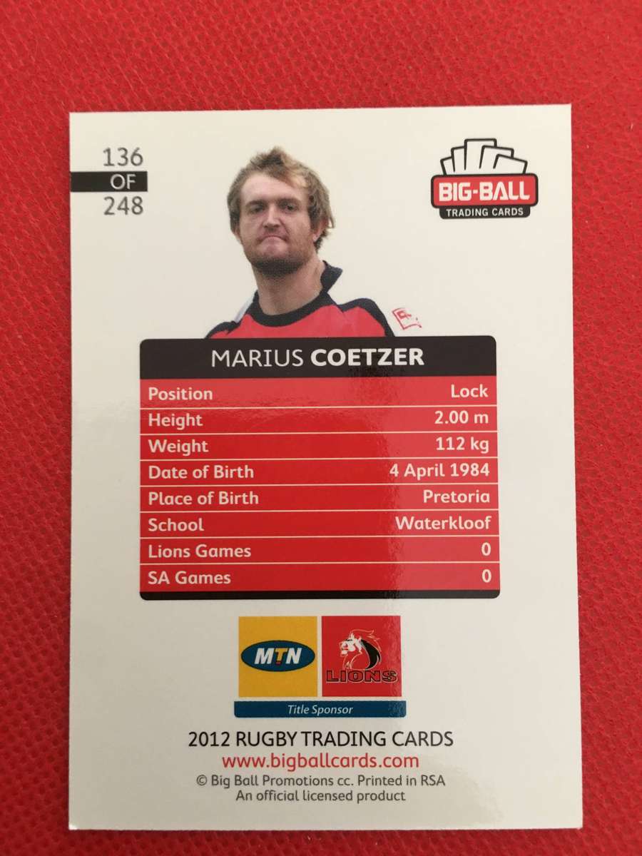 RUGBY TRADING CARD - MARIUS COETZER