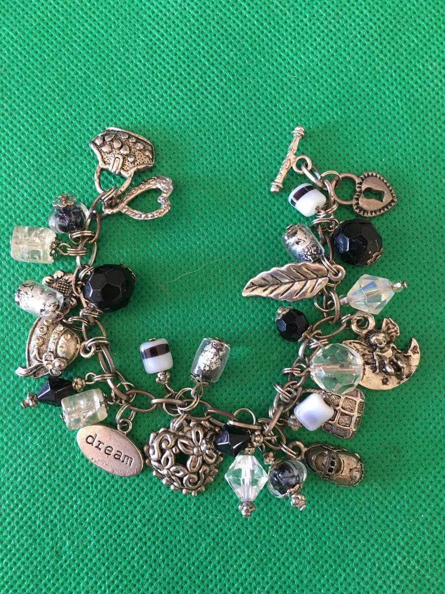 LOVELY VINTAGE BRACELET WITH CHARMS AND STONES