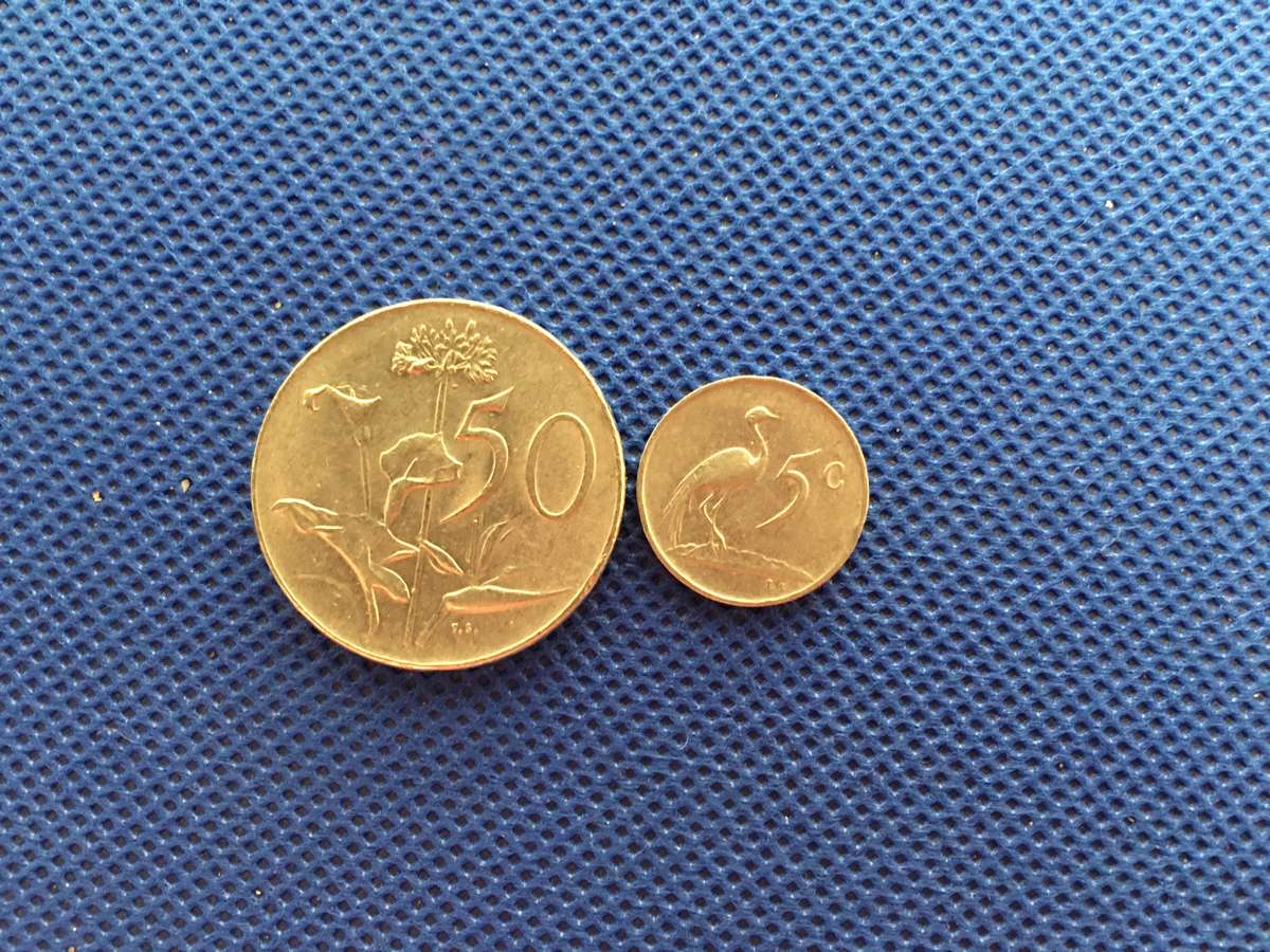 SOUTH AFRICA  - TWO  PRESIDENTIAL COINS (A11)    50c  and  5c  coin