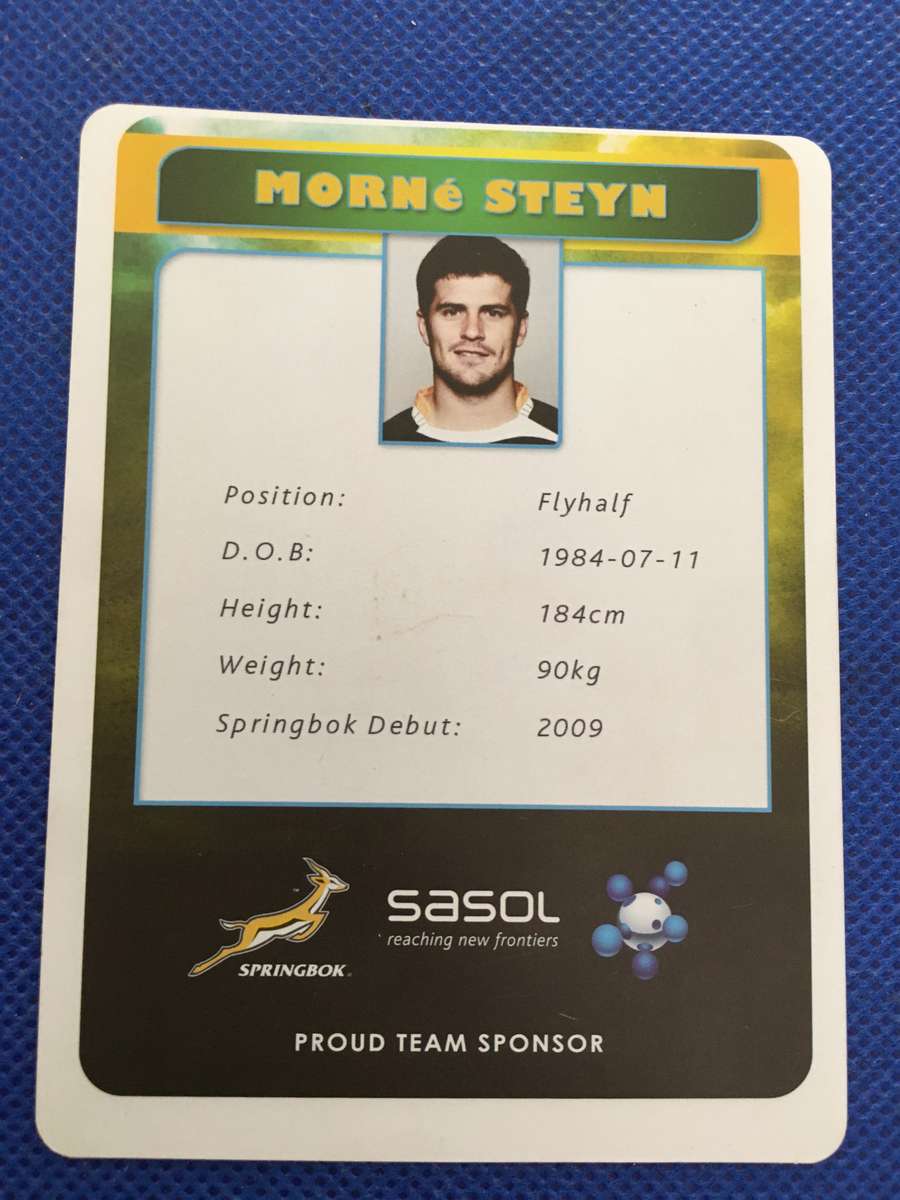 SASOL SPRINGBOK RUGBY 3D HOLOGRAPHIC  CARD - MORNE STEYN