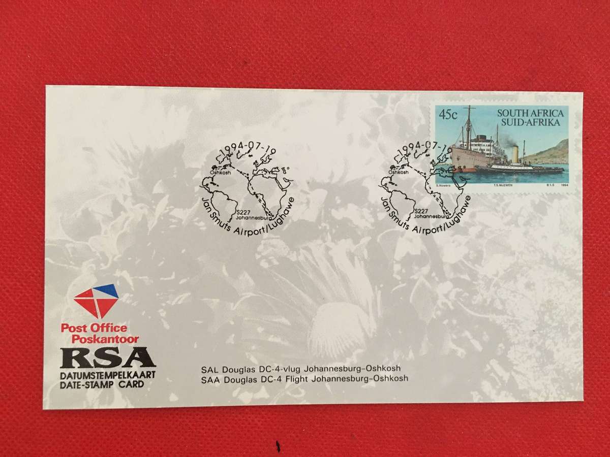 SOUTH AFRICA - SAA DOUGLAS DC-4 FLIGHT DATE-STAMP CARD