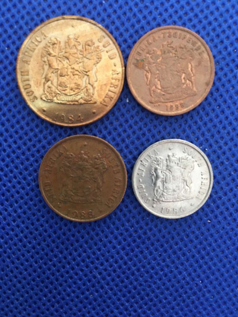 SOUTH AFRICA LOT OF 4 COINS  (A7) 2c  1c  5c 2c all crested coins