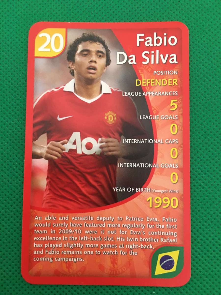 TOPP TRUMPS TRADING CARD - MANCHESTER UNITED - 2011 - NO. 20 - FABIO DA SILVA
