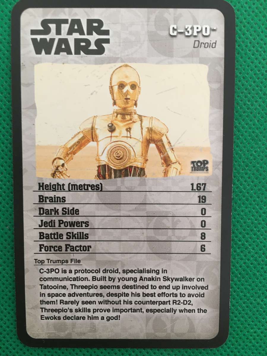 TOPP TRUMPS STAR WARS EPISODE IV-VI - TRADING CARD -  C-3PO