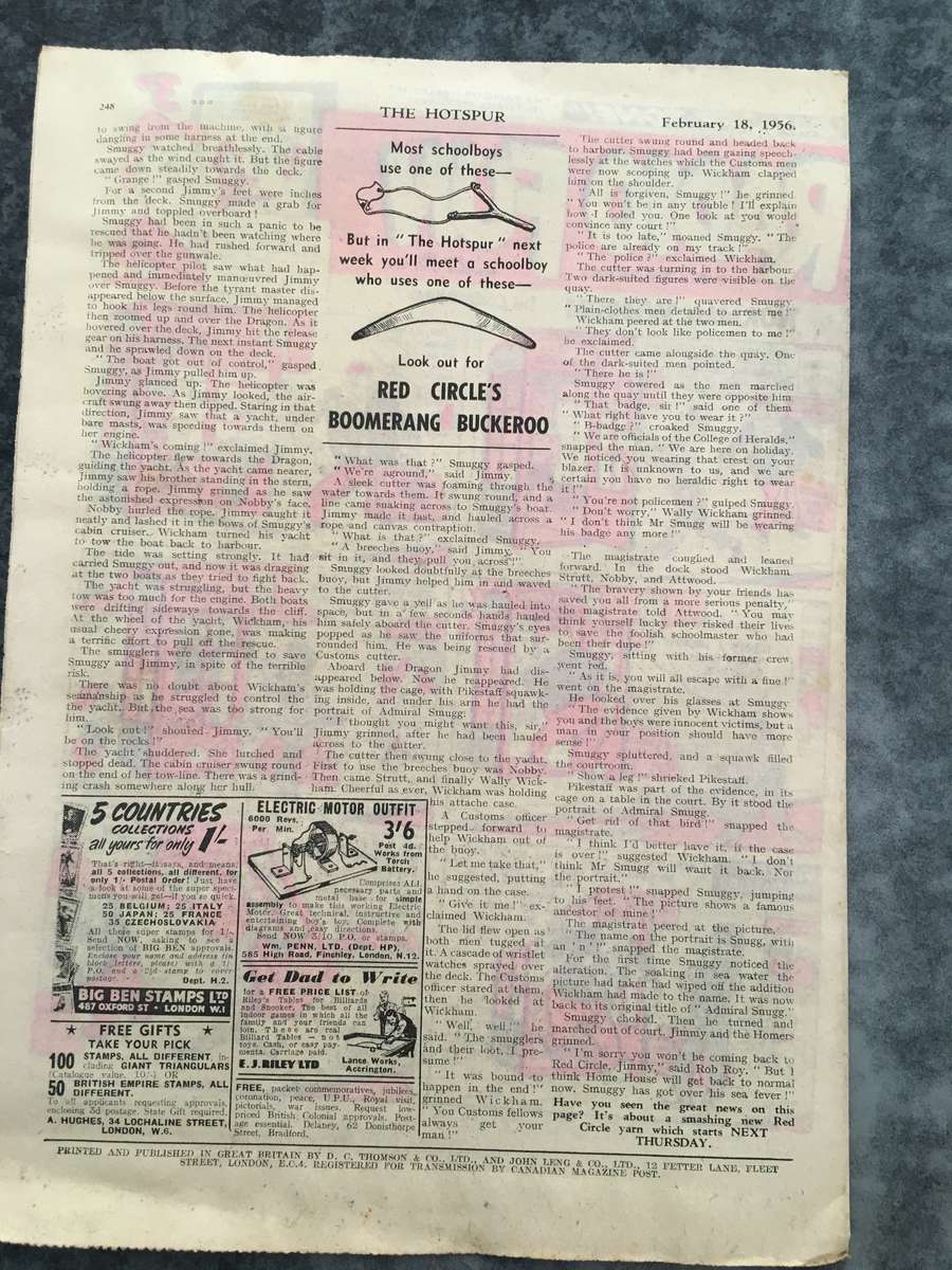 VINTAGE TO ANTIQUE - COMIC/ MAGAZINE - THE HOTSPUR - 1956