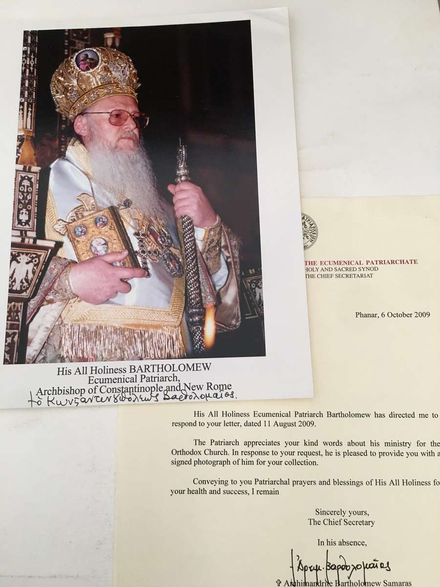 AUTOGRAPHED SIGNED / HIS ALL HOLINESS BARTHOLOMEW ECUMENICAL PATRIARCH ARCHBISHOP OF ROME