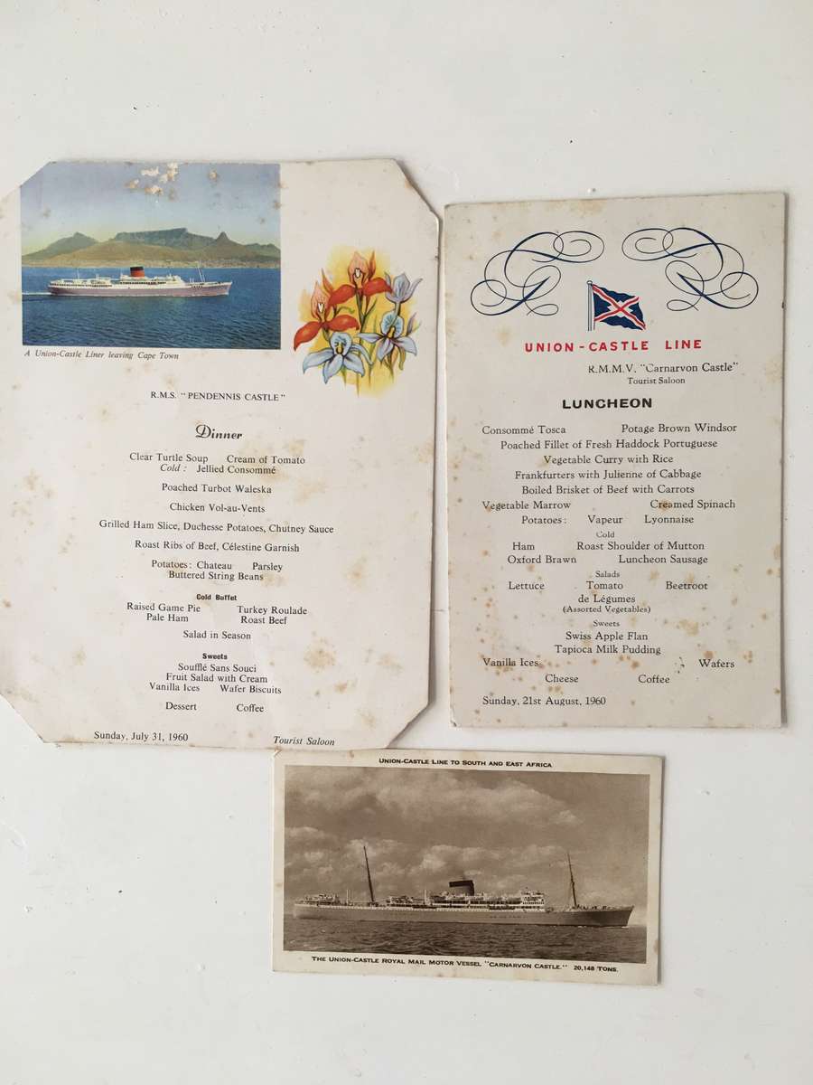 VINTAGE MENU UNION-CASTLE - CARNARVON CASTLE MENU AND POSTCARD X 3 ITEMS