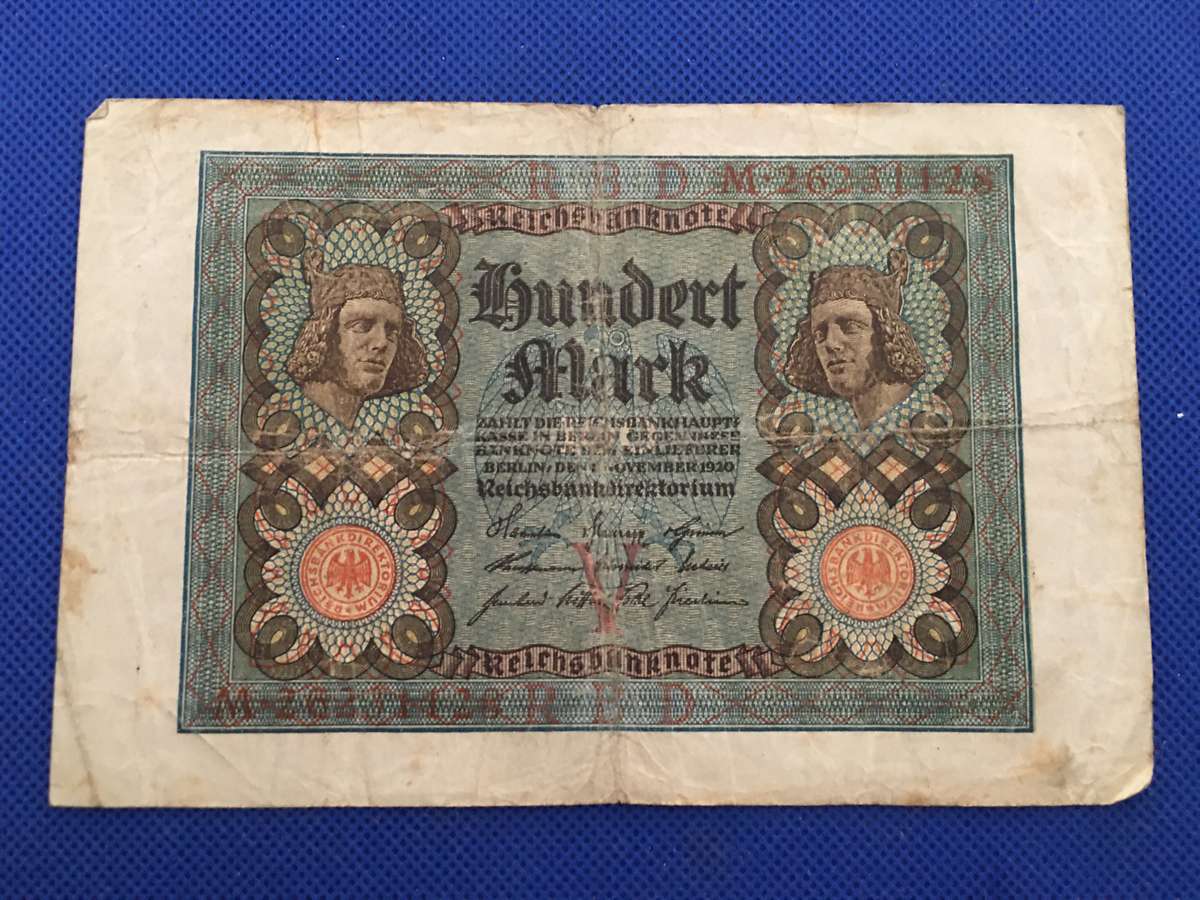 GERMANY REICH BANK NOTE 100 MARK 1920 - SEREAL NUMBER - D  M.26231128