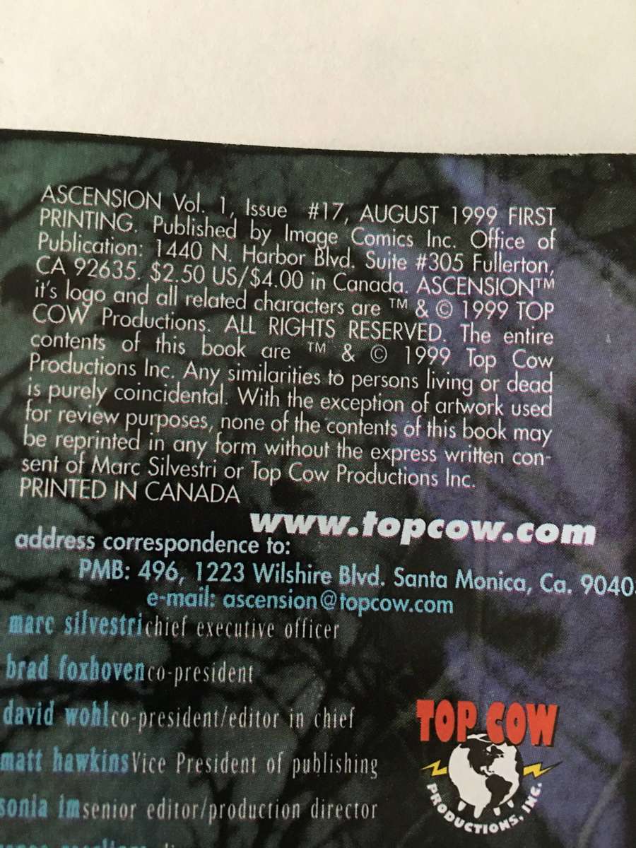 IMAGE COMICS - TOP COW - ASCENSION  VOL. 1 NO. 17 - 1999