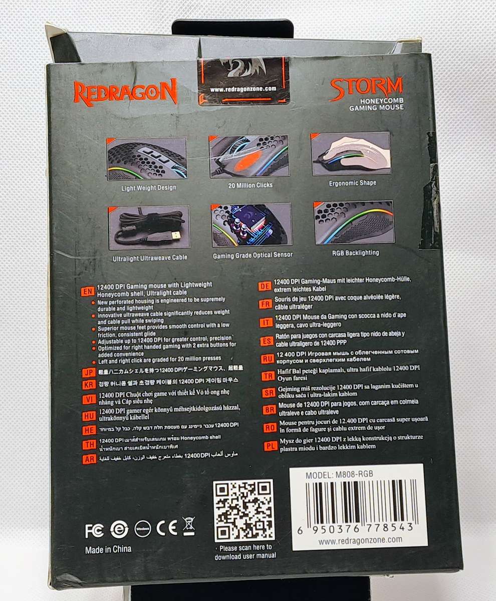 Redragon M808 STORM Lightweight RGB Gaming Mouse (Black)