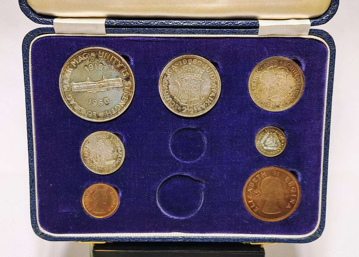 1960 South African Union Commemorative Long Proof Set (Incomplete  Only 7/9 Coins)