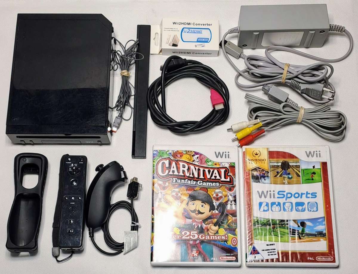 Nintendo Wii (Black) Console - WiiSports HDMI Bundle