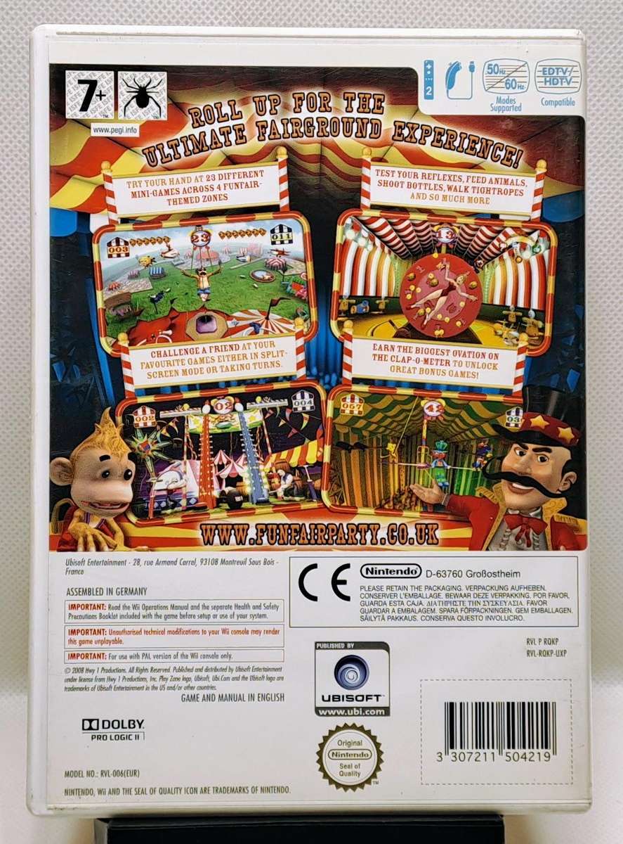 Nintendo Wii (Black & White) Console - WiiSports HDMI Bundle + FunFair Party Game