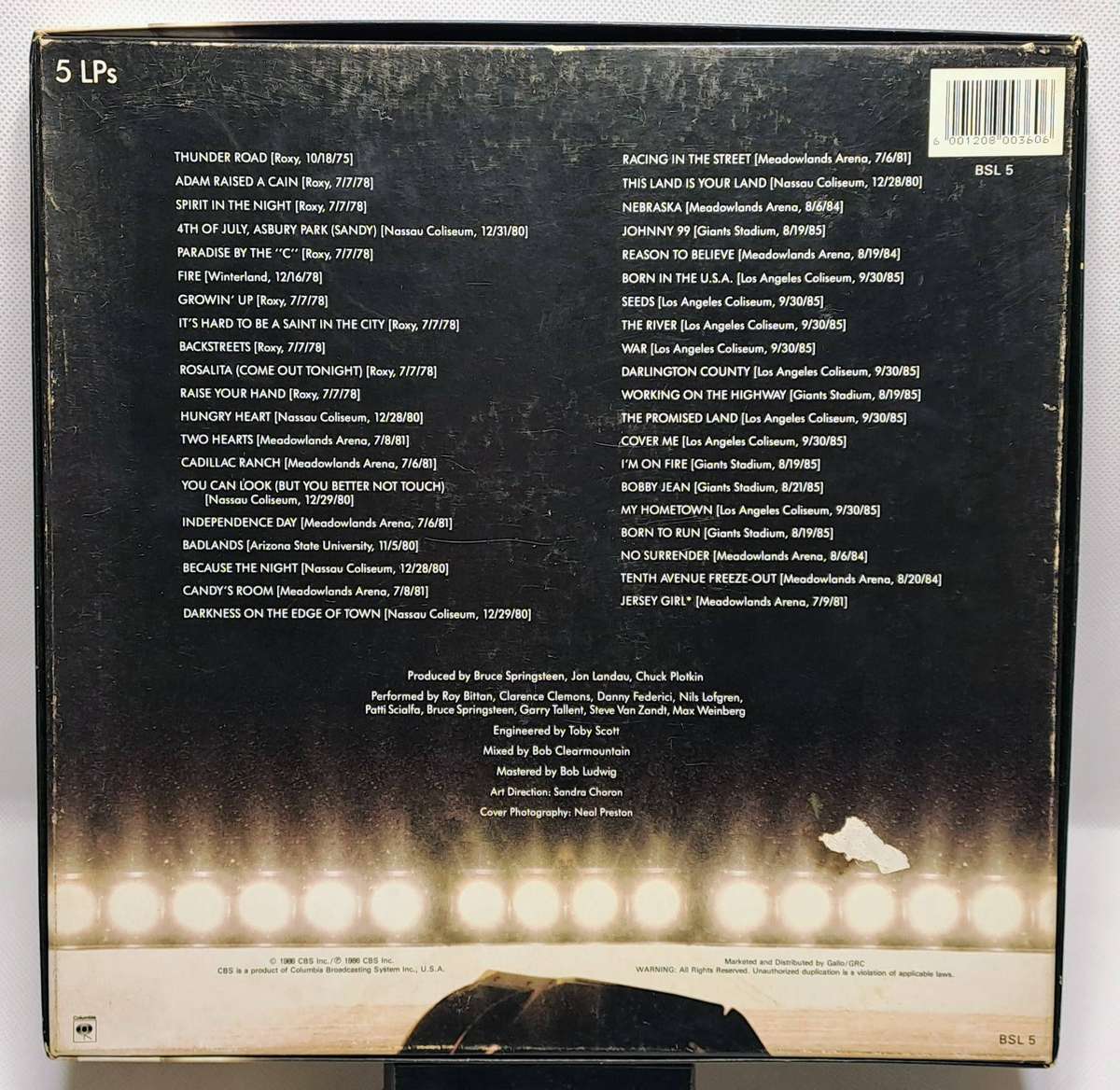 Bruce Springsteen & The E Street Band - Live/1975-85 - 5 LP Vinyl Record Collection