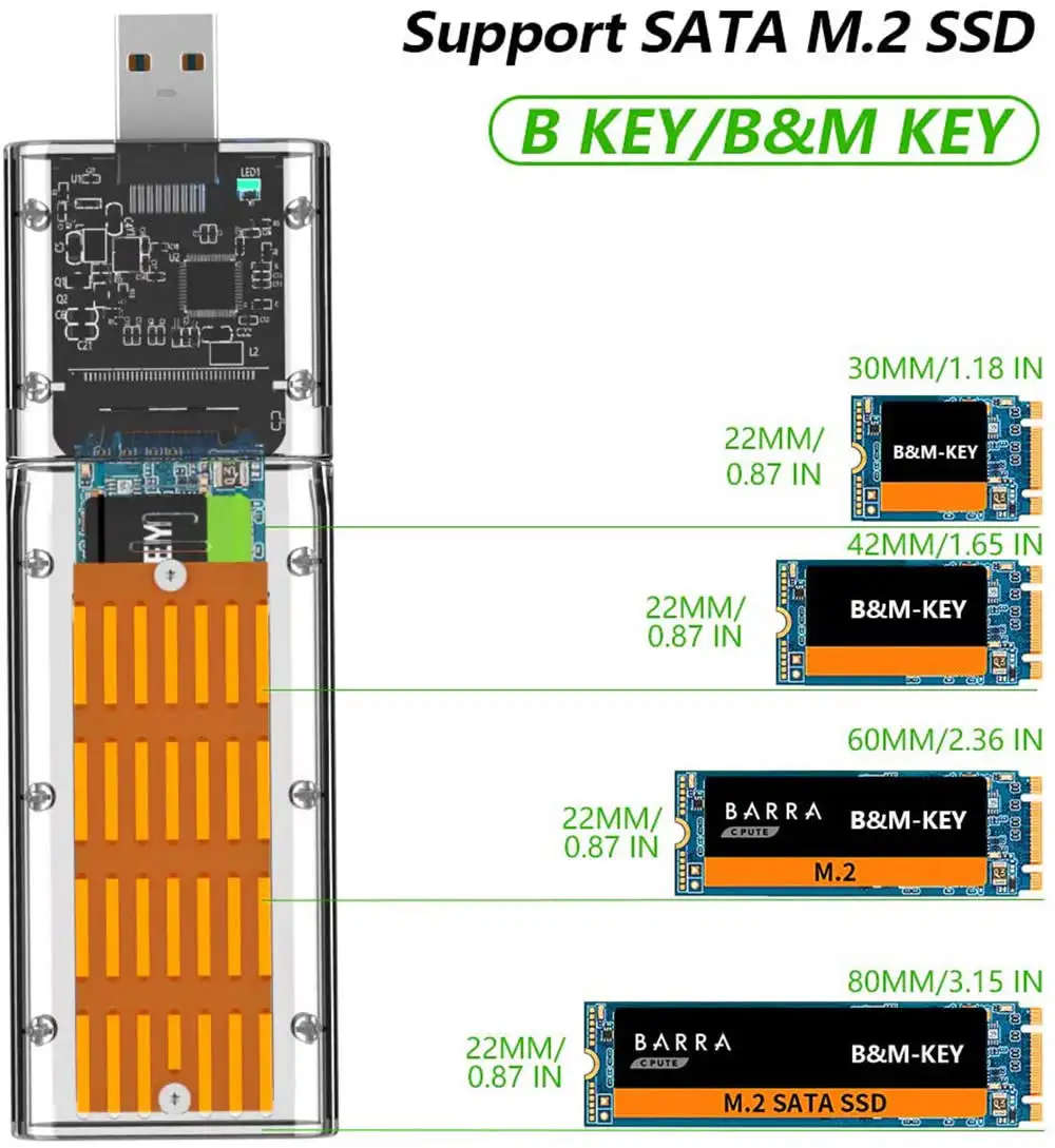 High Speed USB3.0 Gen1 External M.2 NGFF SATA SSD Enclosure - Gold