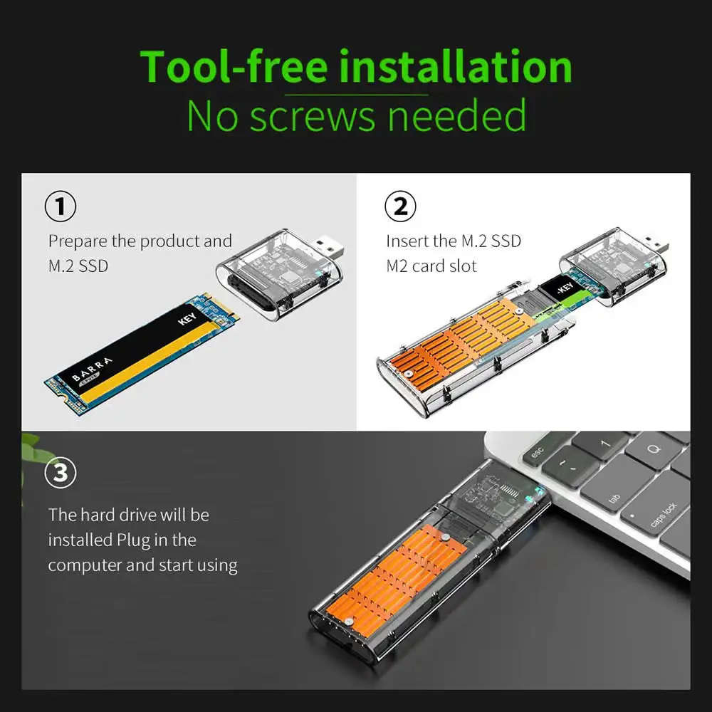 High Speed USB3.0 Gen1 External M.2 NGFF SATA SSD Enclosure - Gold