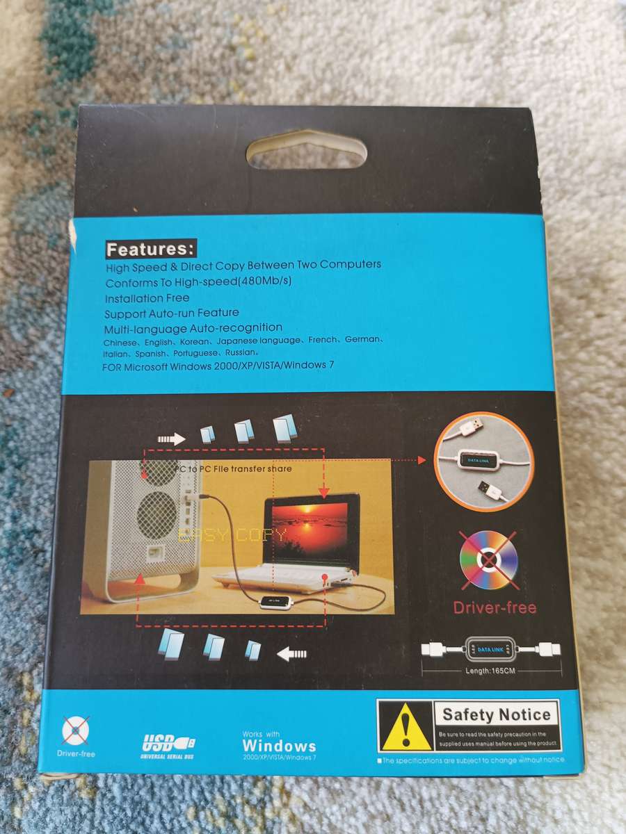 Plug and play high speed USB 2.0 data link cable - PC to PC data share