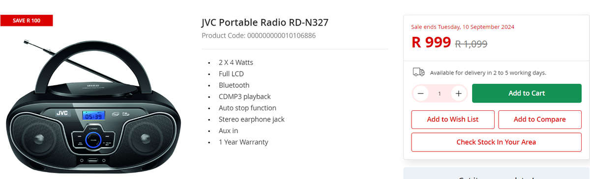 JVC Portable Radio RD-N327 - in box