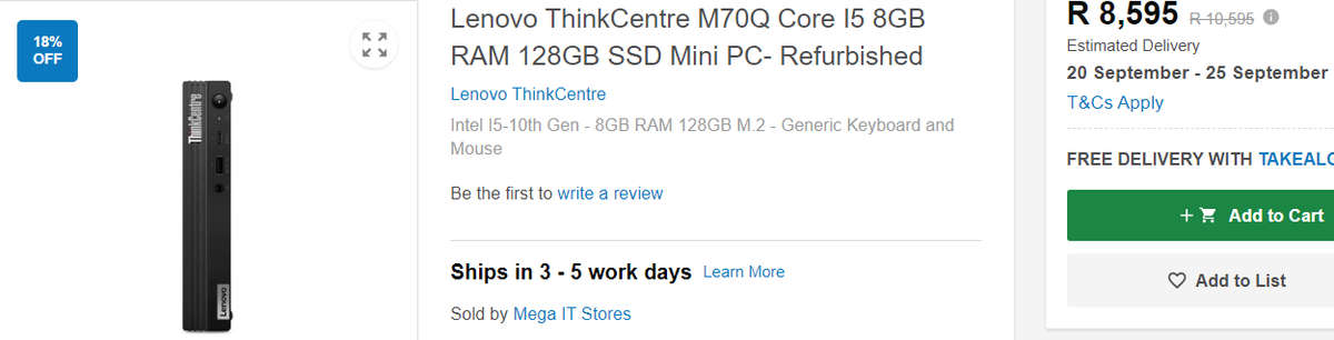 Lenovo Thinkcentre M70q Tiny 11th Gen i5, Huge 8GB RAM, Blazing 250SSD