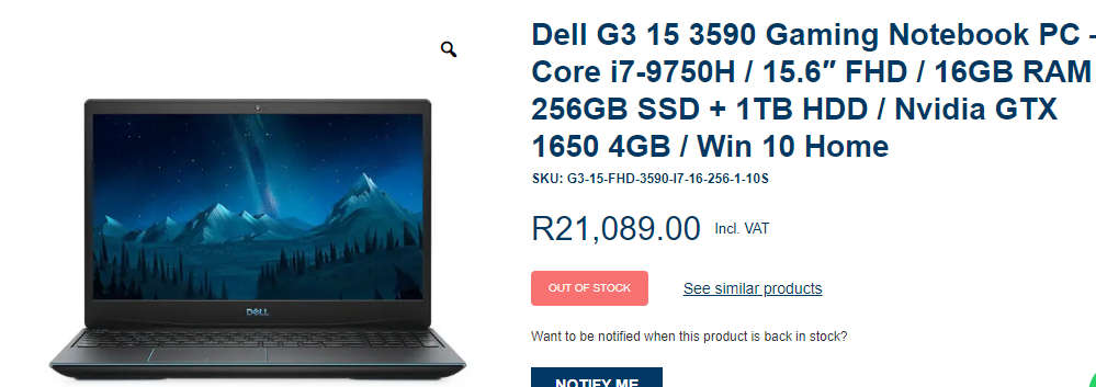 Dell G3 Gaming laptop | 9th Gen i7, 16GB Ram, 256GB SSD | For Spares or repairs