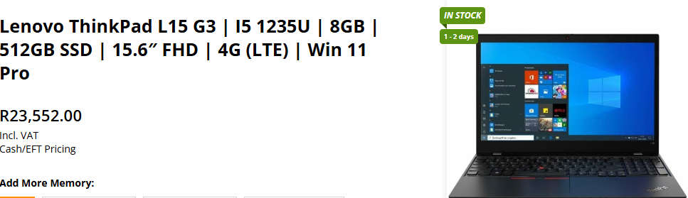 Lenovo Thinkpad L15 G3 12th GEN i5, 8GB RAM, 512GB SSD, LTE | Bargain Buy