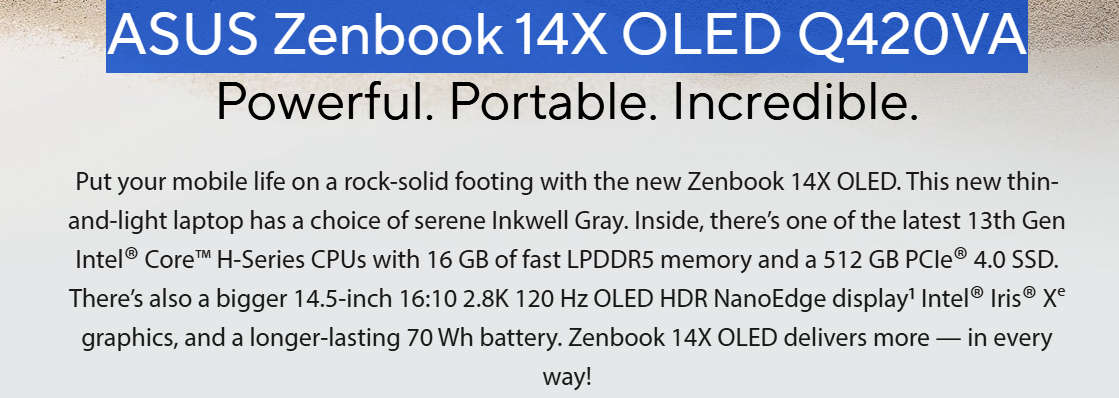 Latest Asus Zenbook Touchscreen Ultrabook 14X OLED 13th Gen i7, 16GB Ram, 512GB SSD | As New boxed