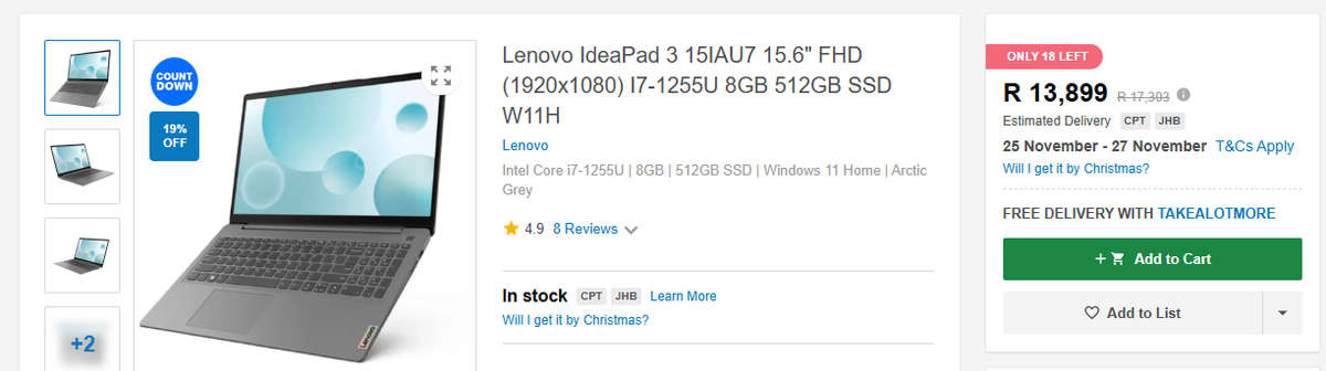 Lenovo IdeaPad 3 | 12th Gen Core i7-1255U, 256GB SSD, 8GB RAM, FHD | Monster Spec