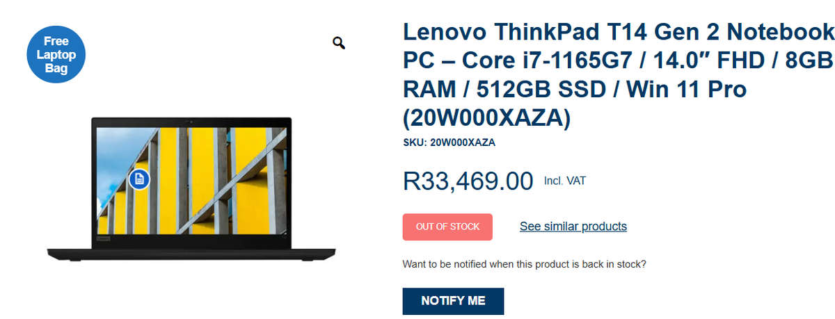 Lenovo ThinkPad T14 Gen 2 Notebook PC  Core i7-1165G7 / 14.0 FHD / 16GB RAM / 512GB SSD LTE