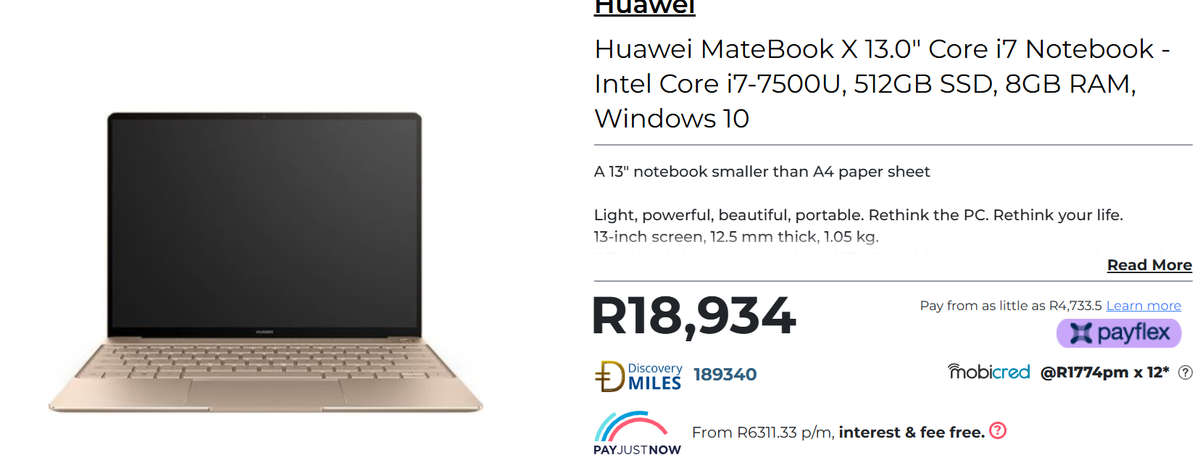 Huawei Matebook X | Core i7, 8GB Ram, 256GB SSD