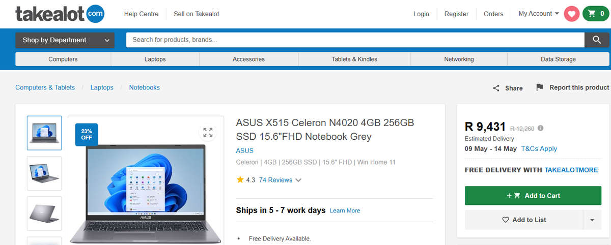 Asus X515 Laptop | Intel Celeron, 4GB RAM, 256GB SSD
