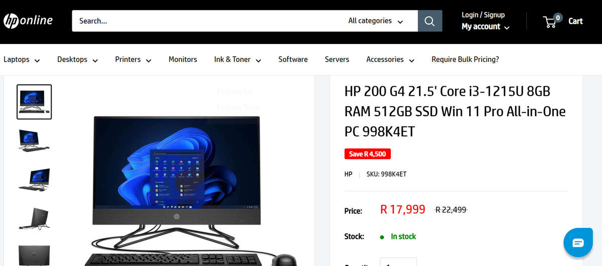 HP 200 G4 All in One PC | 12th Gen i3, 8GB RAM, 512GB SSD, FHD, 2 Yr Warranty