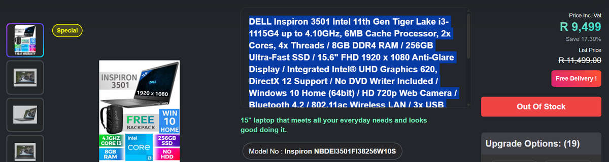 Dell Inspiron 15 3501 | 11th Gen i3, 8GB RAM, 256SSD, FHD