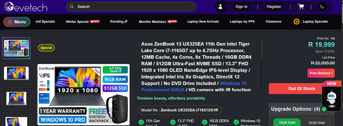 ASUS Zenbook Ultrabook | 11th Gen i7, 16GB RAM, 512GB SSD, Full HD, Intel Iris Xe Graphics